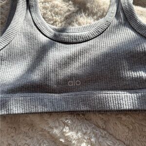 Alo Gray Ribbed Sports Bra